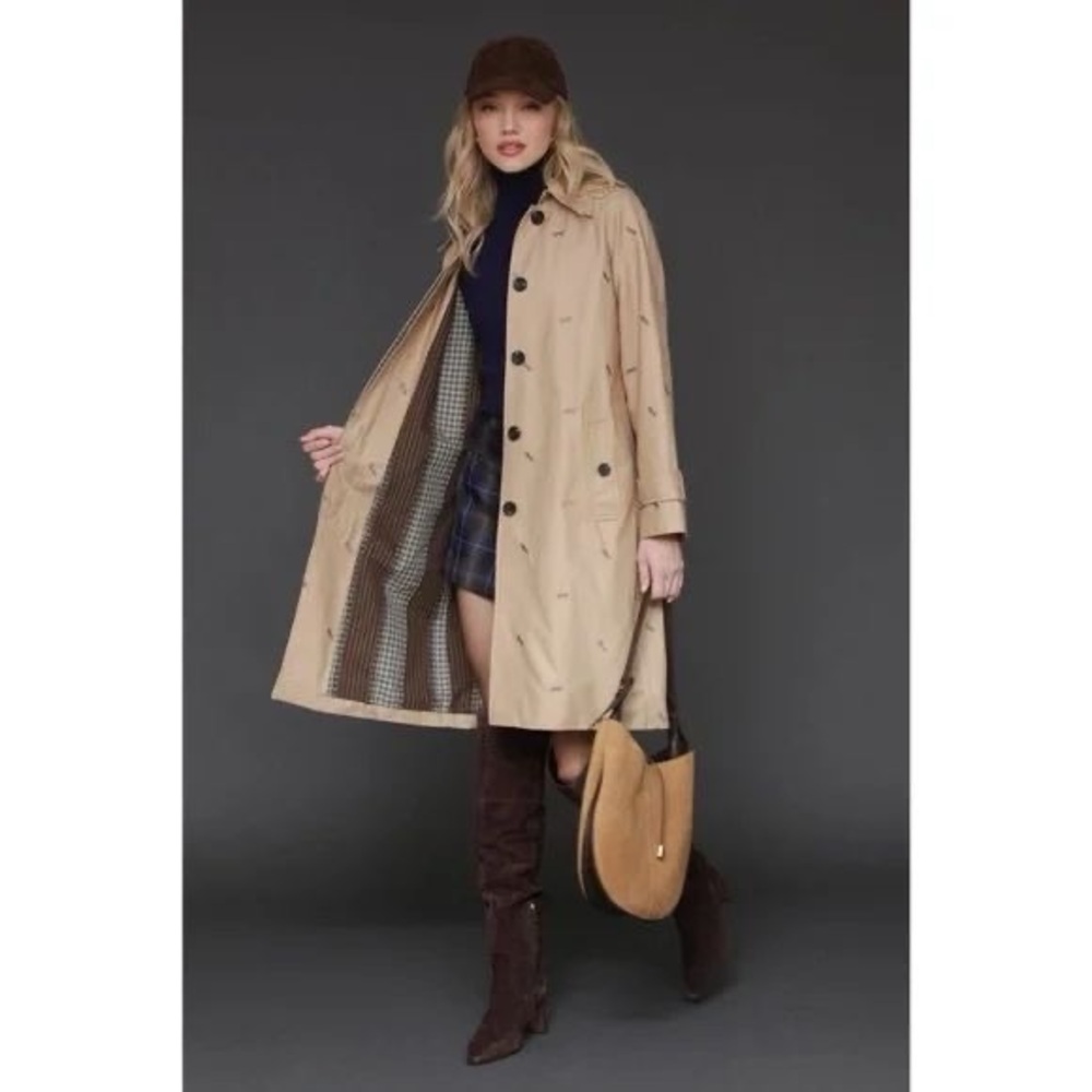 Avec Les Filles Equine Embroidered Cotton Blend Trench Coat Size XS